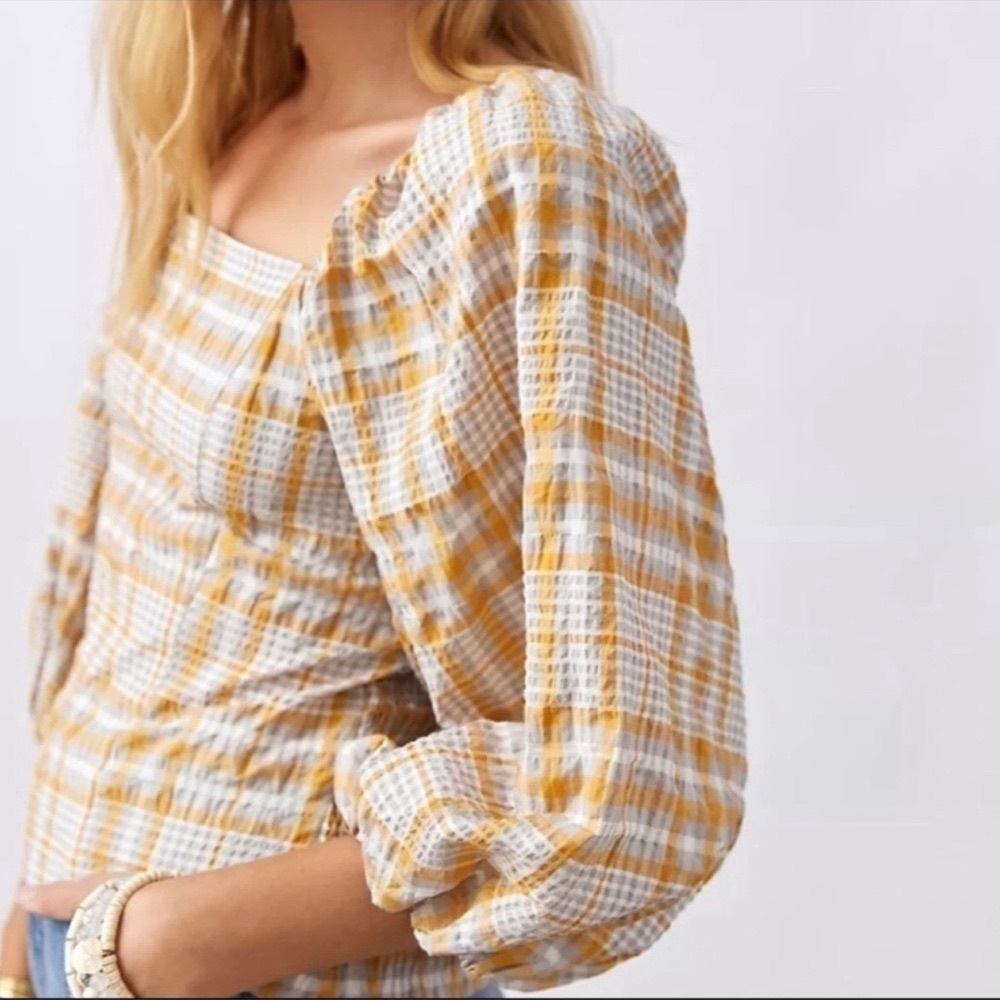 Anthropologie Maeve Plaid Square Neck